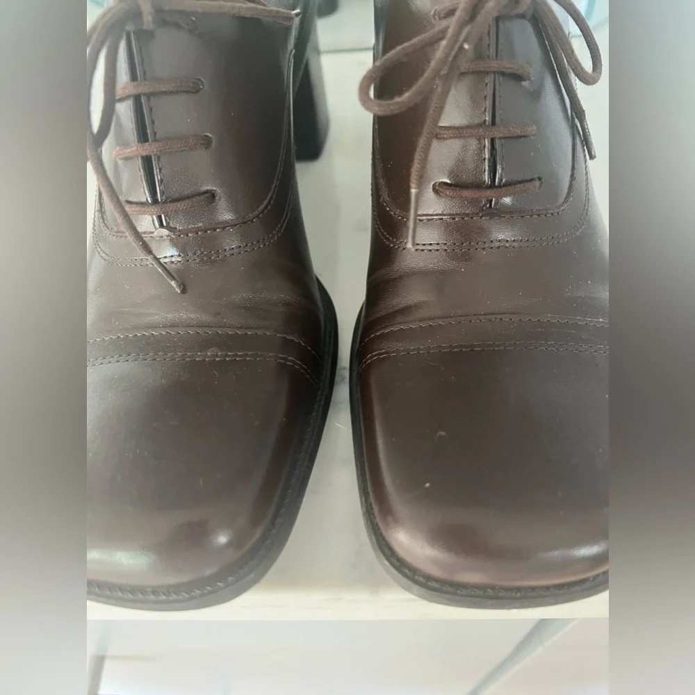 Enzo Angiolini Ea Flexo Leather Lace Up Block Heel Shies Sz8.5 Brown Academia - Picture 10 of 15